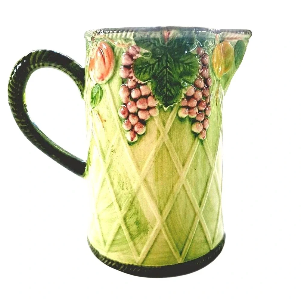 Jay Willfred Andrea by Sadek Embossed Grapevine Pitcher Vtg Charm Cottage‎ Core